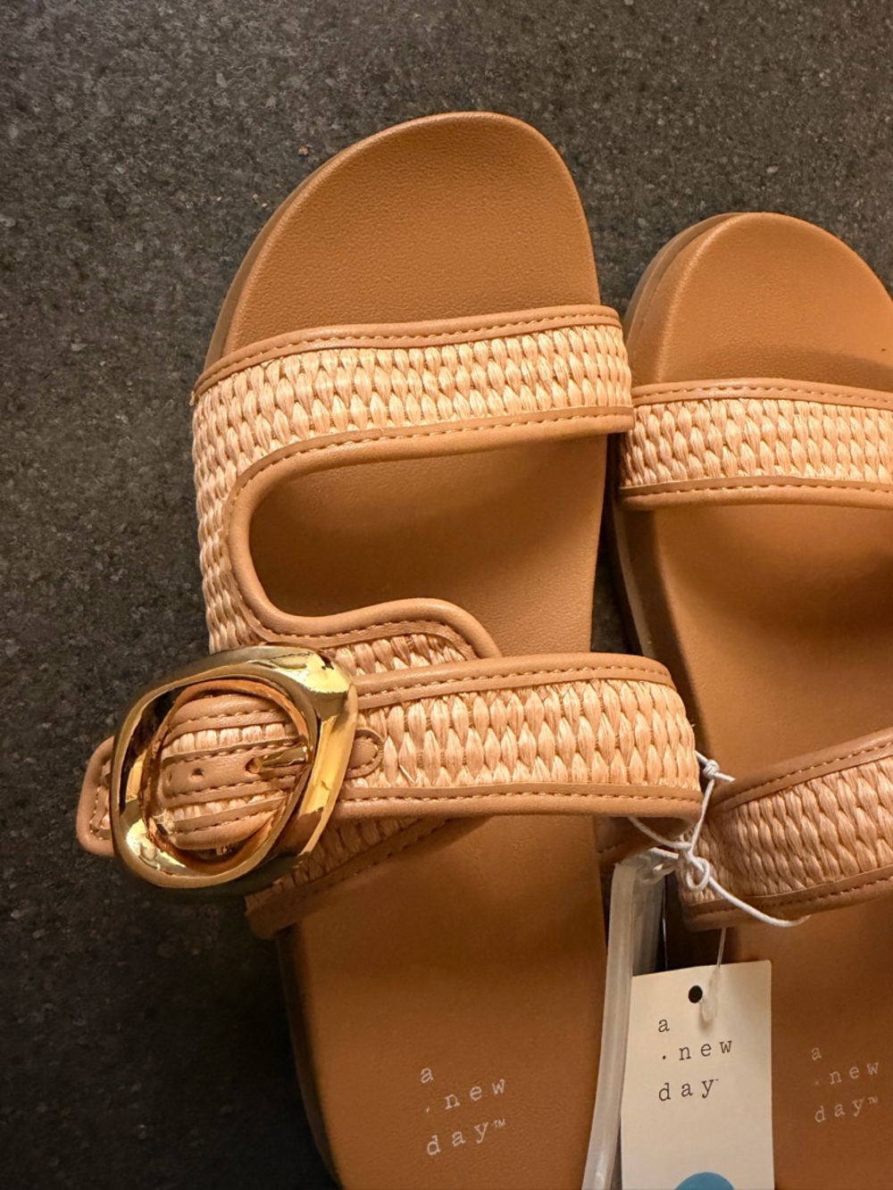 a new day Tan Woven Buckle Slide Sandals